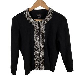 Evie Black‎ Beaded Cardigan 3/4 Sleeve Womens L (Fits Like M) Eveningwear Formal